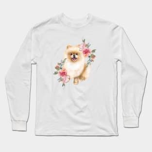 Cute Pomeranian Spitz Cream Puppy Dog Art Long Sleeve T-Shirt